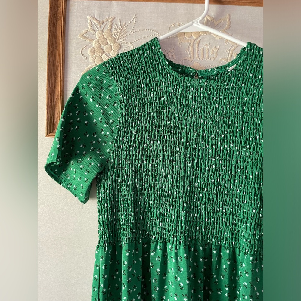 SHEIN smocked floral green maxi prairie spring summer sun dress cottagecore
